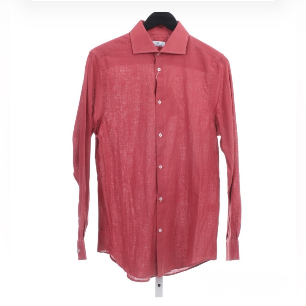 Egon Von Furstenberg‎ Terracotta Brick Linen Blend Men’s Long Sleeve 15 1/2 NWT
